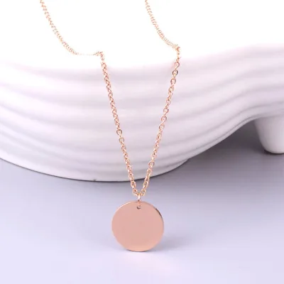 14k Rose Gold Stainless Steel Disc Necklace