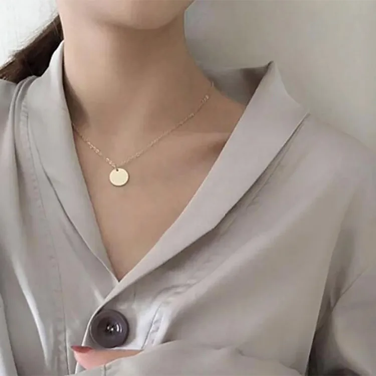 14k Rose Gold Stainless Steel Disc Necklace 2