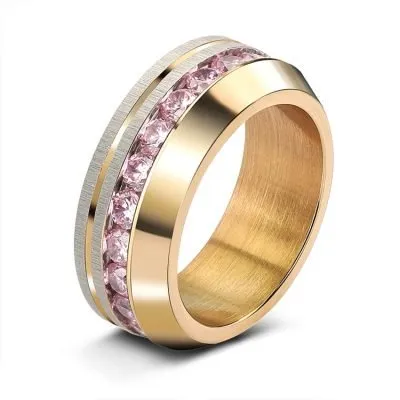18K gold stainless pink diamond rings