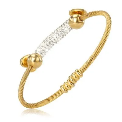 18k gold twist wire crystal heart bangle