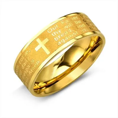 Priest Prayer Cross Stainless Steel Gold Ring