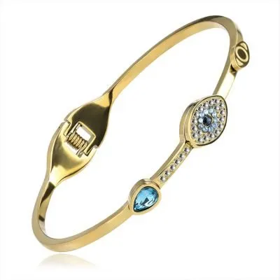 18k gold stainless steel evil eye bangle