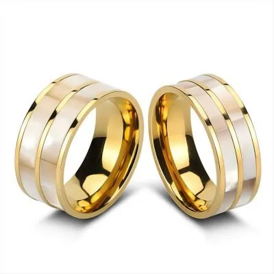 316l stainless Pearl Shell ring gold