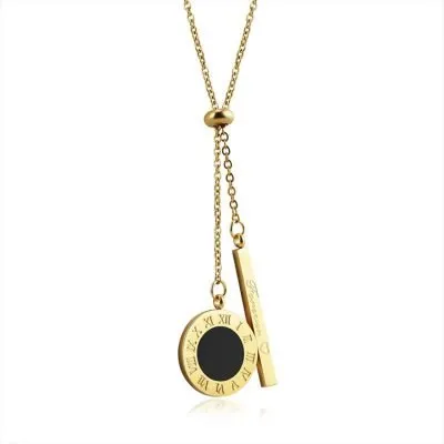 Adjustable 18k gold disc bar necklaces women