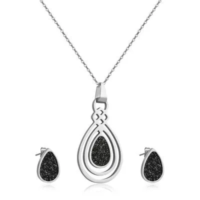 Black diamond waterdrop jewellery set