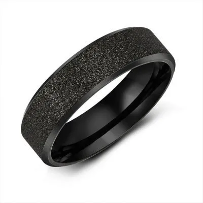 Black Stainless Steel Sandblasted Men's Ring