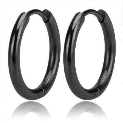 Black polished stainless steel hoop earrings