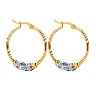 Colorful diamond stainless steel hoop earrings