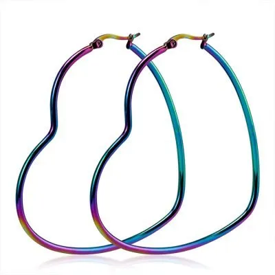 Colorful stainless steel huggie heart earrings