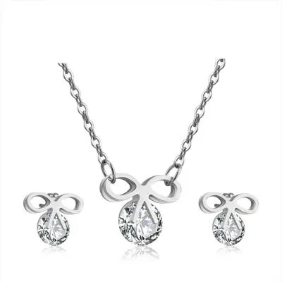 Diamond bowknot surgical steel jewely set
