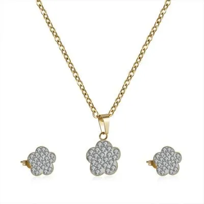 Diamond bridal flower jewellery set