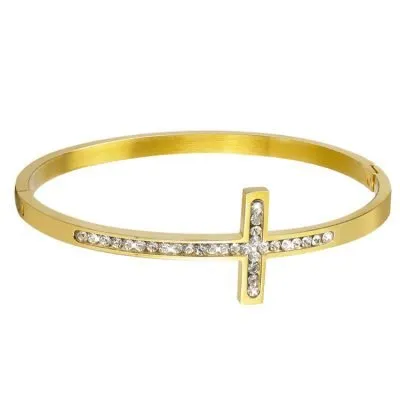 Zircon cross stainless steel women's bangle