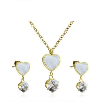Diamond heart necklace and earring set