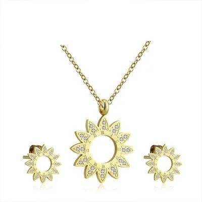 Gold diamond flower necklace earring sets