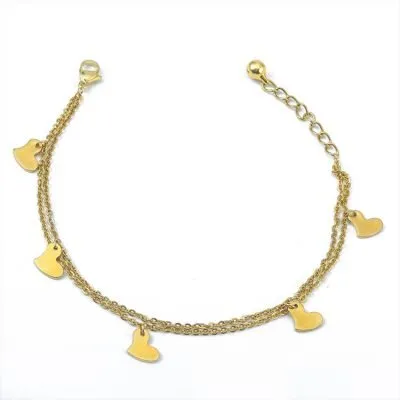Gold plated heart steel anklets