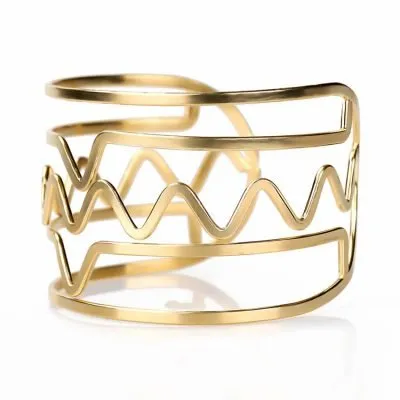 Open wide wire gold cuff bangle