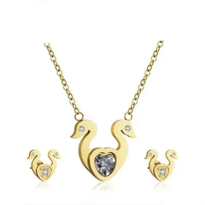 Gold swan diamond heart jewellery set