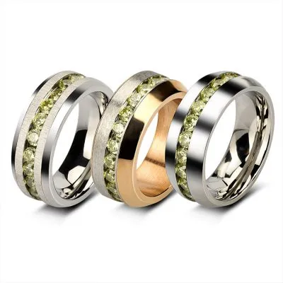 Men's Green Zircon Stainless Steel Ring