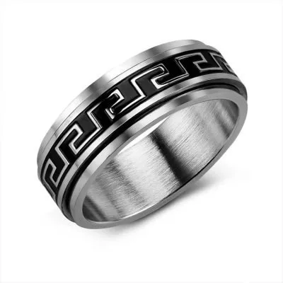 Greek Key Pattern Stainless Steel Men's Ring