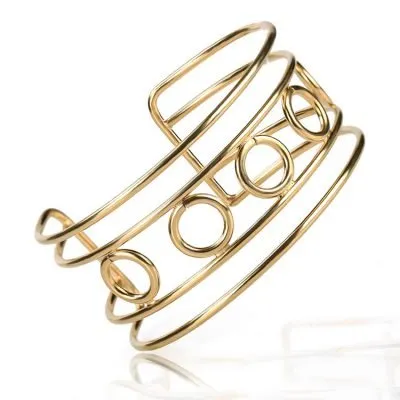 Gold wide geometric open bangle
