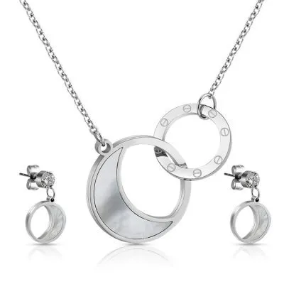 Steel color shell double circle pendant