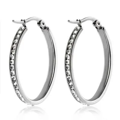 Silver zirconia stainless steel hoop earrings
