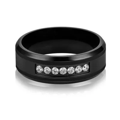 Men's Black Stainless Steel Zircon Ring