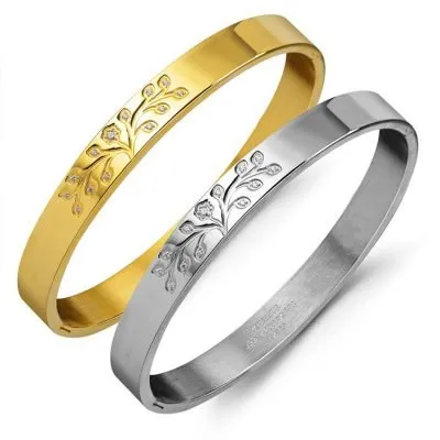 Stainless steel two tone tree bangle