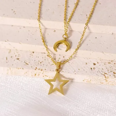Black Moon Star Pendant Necklace For Women