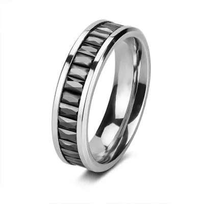 Men's Channel Set Black Zircon Stainless Steel Ring