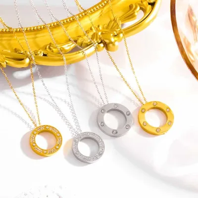 Cute Diamond Stainless Steel Circle Pendant