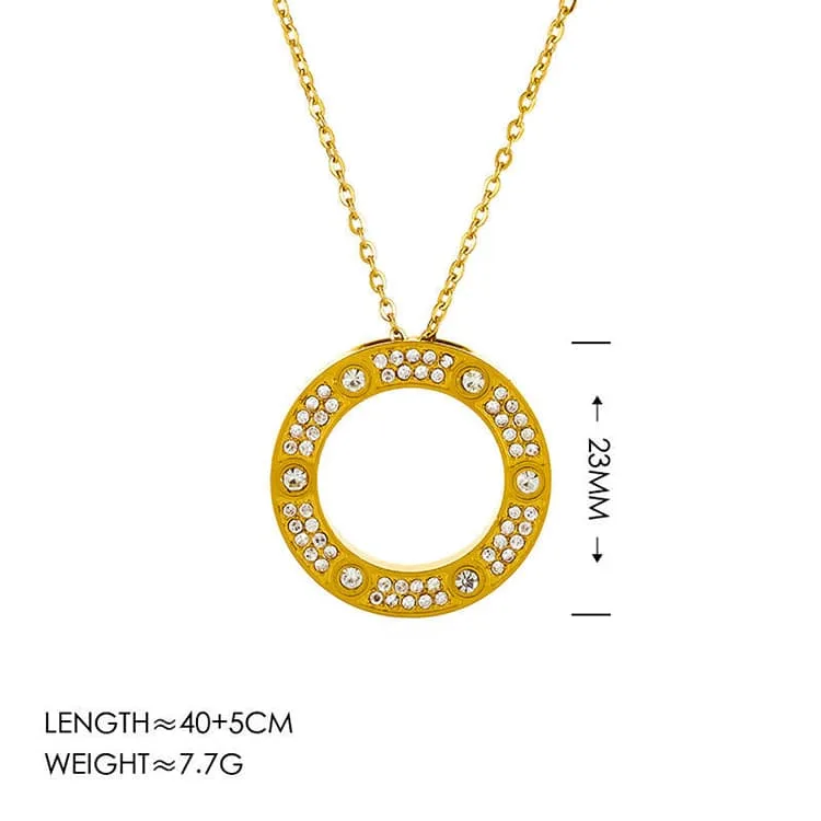 Cute Diamond Stainless Steel Circle Pendant