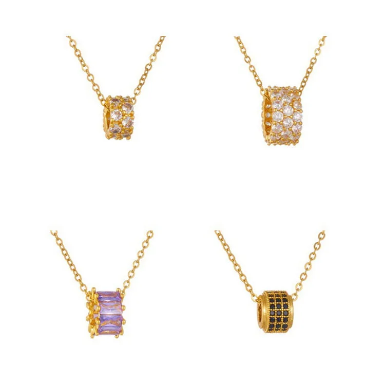 Gold Zircon Small Cylinder Pendant 