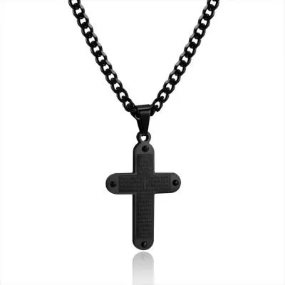 men's black cross pendant necklace