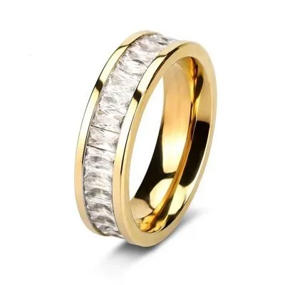 High Polished 18k Gold Plated Channel Set Zircon Ring