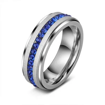 Stainless steel and blue diamond rings