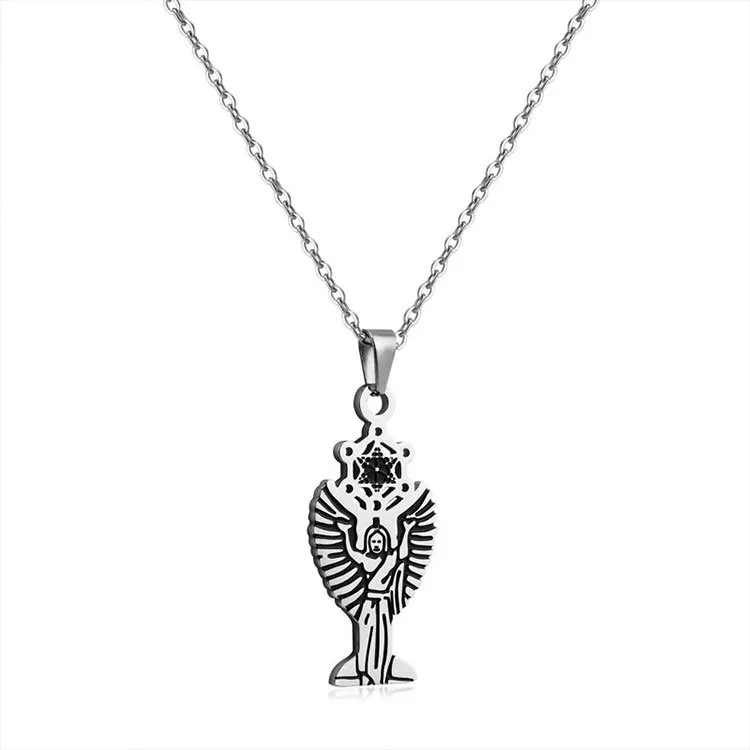 stainless steel silver angel necklace
