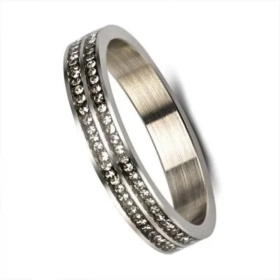 Stainless Steel Double Row Cubic Zirconia Ring