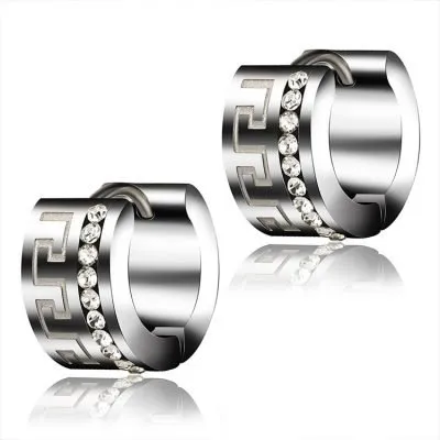 stainless steel silver earrings with diamond