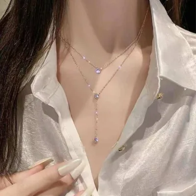 Y Shaped Zircon Lariat Necklace