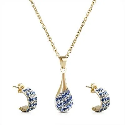 Blue zircon waterdrop necklace and earring set