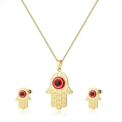 gold hand evil eye jewelry set