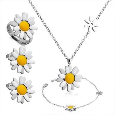 stainless steel silver flower jewelry sets