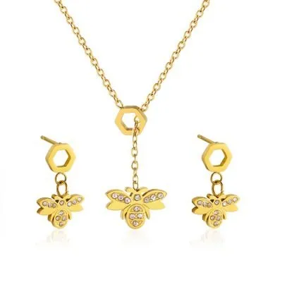18k gold bee jewellery set