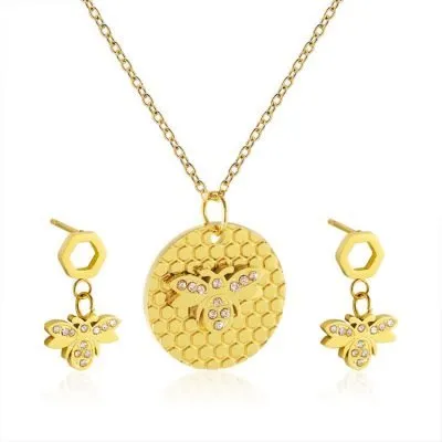 18k gold bee honeycomb necklace set jewelry