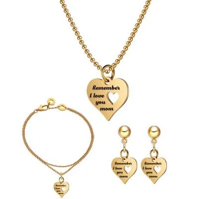 18k gold heart jewellery set for mother