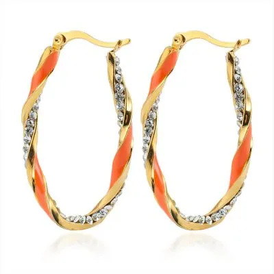 Big diamond orange oval earrings