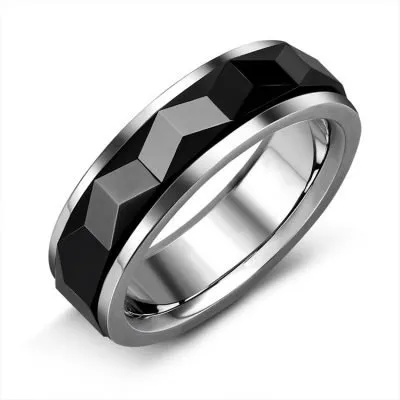 Geometric Stainless Steel Black Ring Jewelry