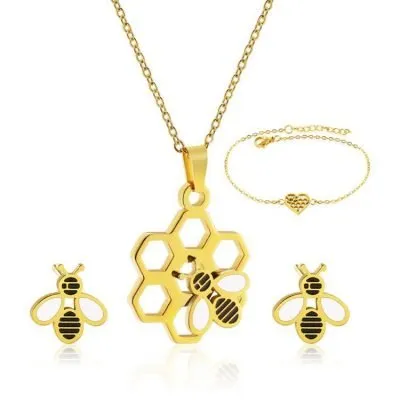 Gold Bee Honeycomb Jewelry Gift Set