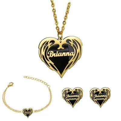 black wing heart jewellery set for mom